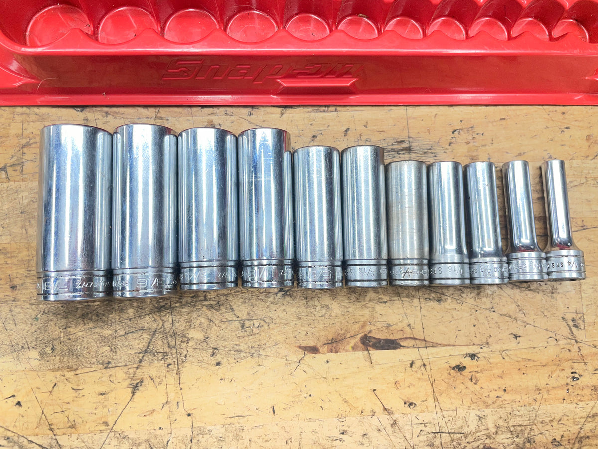 Snap On 3/8” SAE Deep Socket Set 11pc 1/4"-7/8" USA 211SFSY