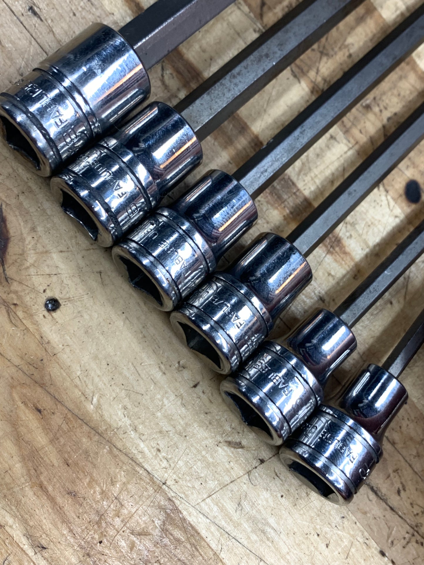 Snap On SAE Long Hex Ball End 3/8” Socket Set 6pc. USA 206EFABL