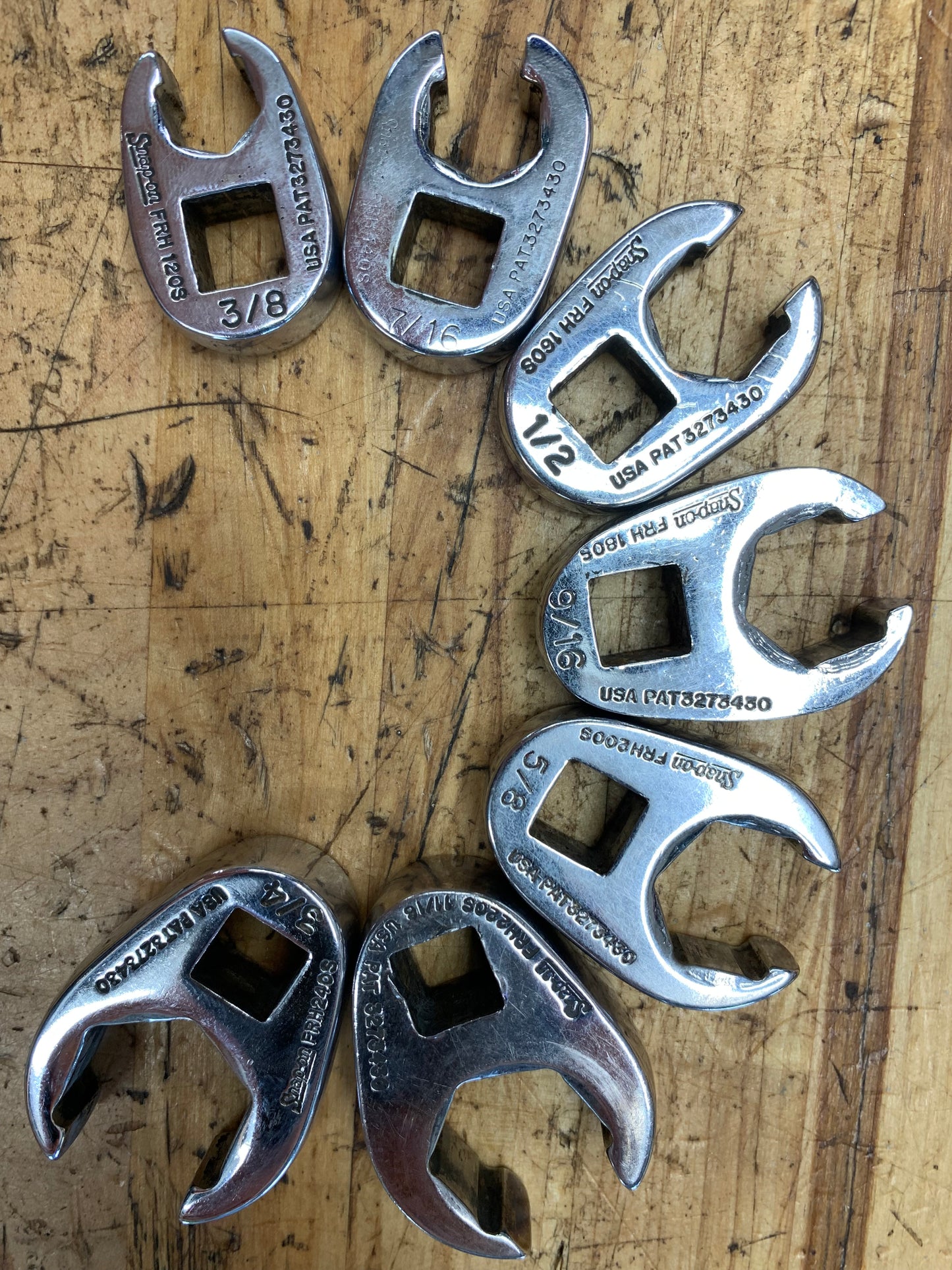 Snap On 3/8" SAE Flare Crowsfoot Socket Set 7pc  USA 207SFRH
