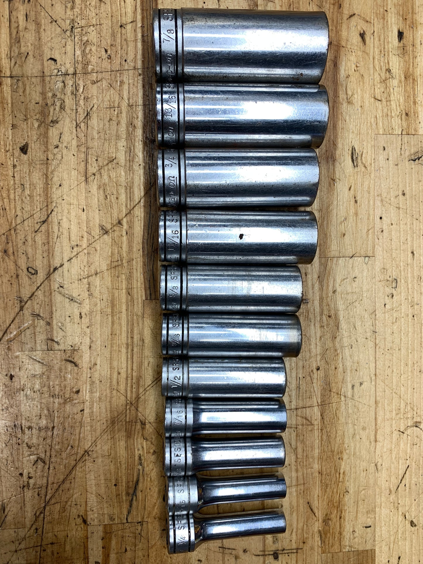 Snap On 3/8” SAE Deep Socket Set 11pc 1/4"-7/8" USA 211SFSY