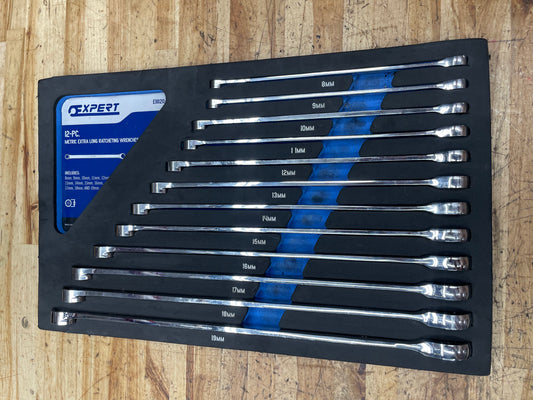 Expert by Mac Tools Metric Extra Long Ratcheting Box Wrench Set 8-19mm 12pc E111120