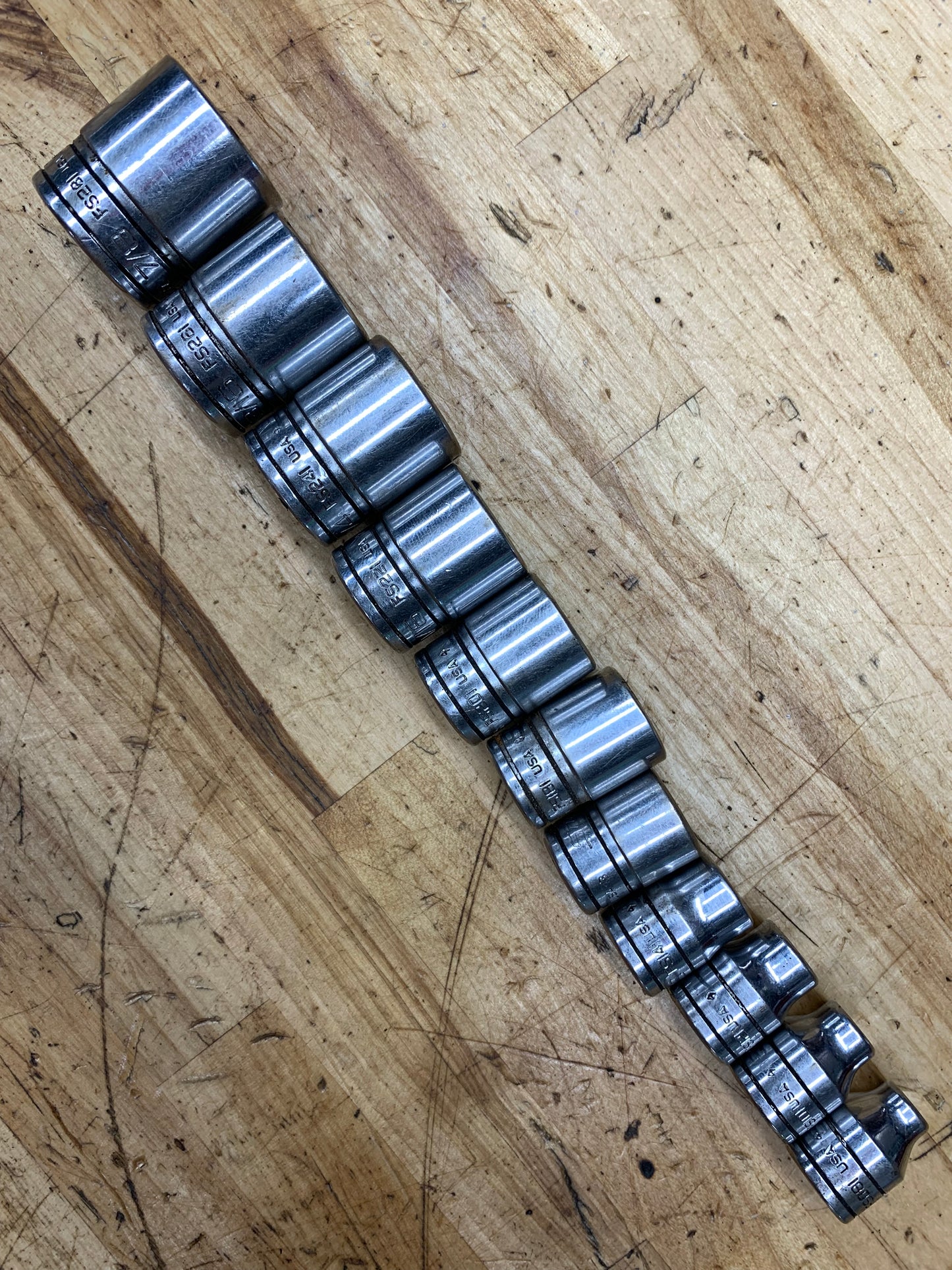 Snap On 3/8" SAE Shallow Socket Set 11pc 1/4"-7/8" USA 211FSY