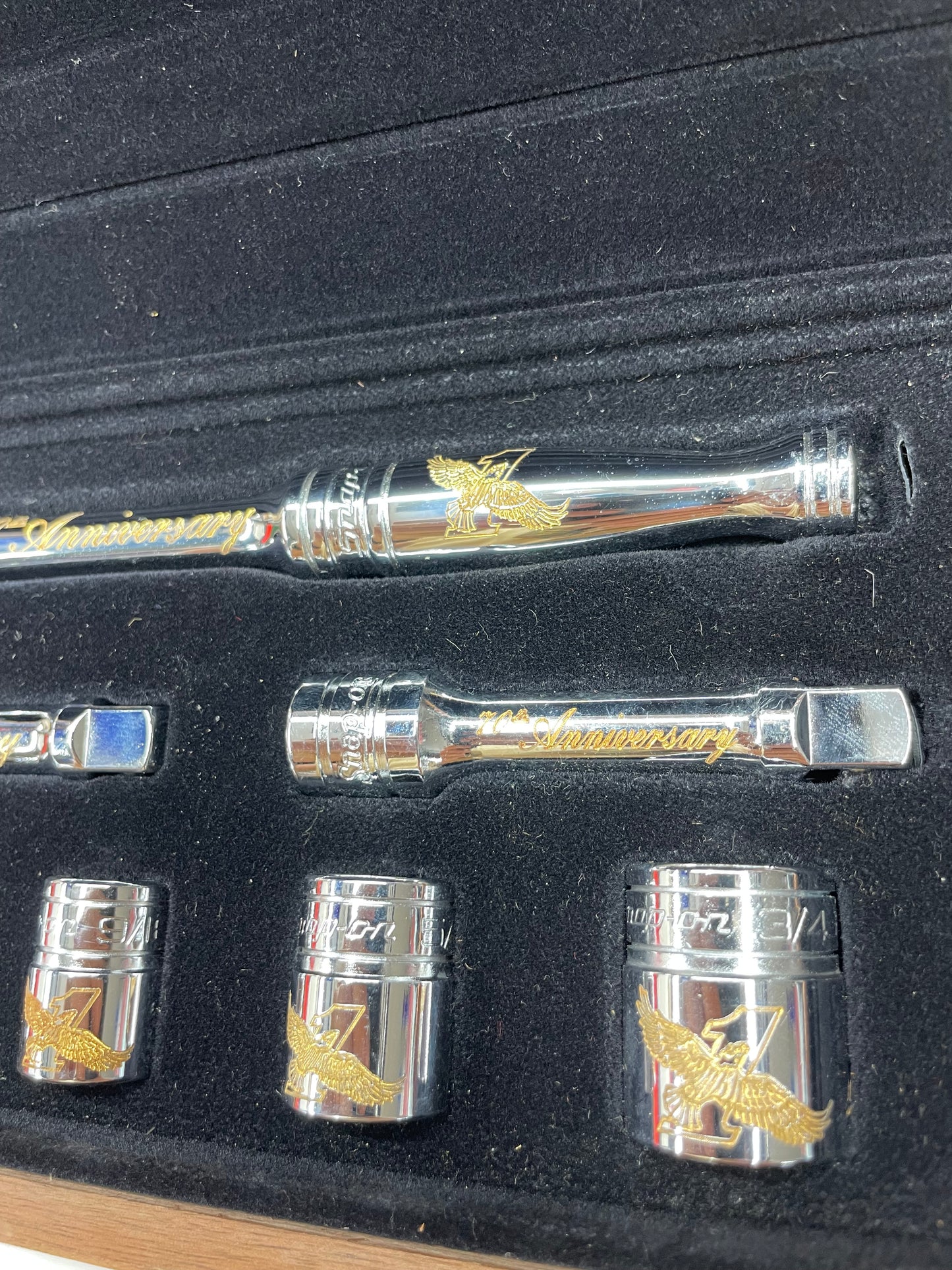Snap On 70th Anniversary Edition 1990 24K Gold Engraved SAE Socket/Ratchet Set USA