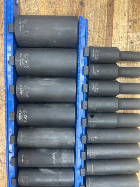 GP Grey Pneumatic 3/8” SAE & Metric Deep Impact Sockets 24pc 7-18mm & 5/16”-1”