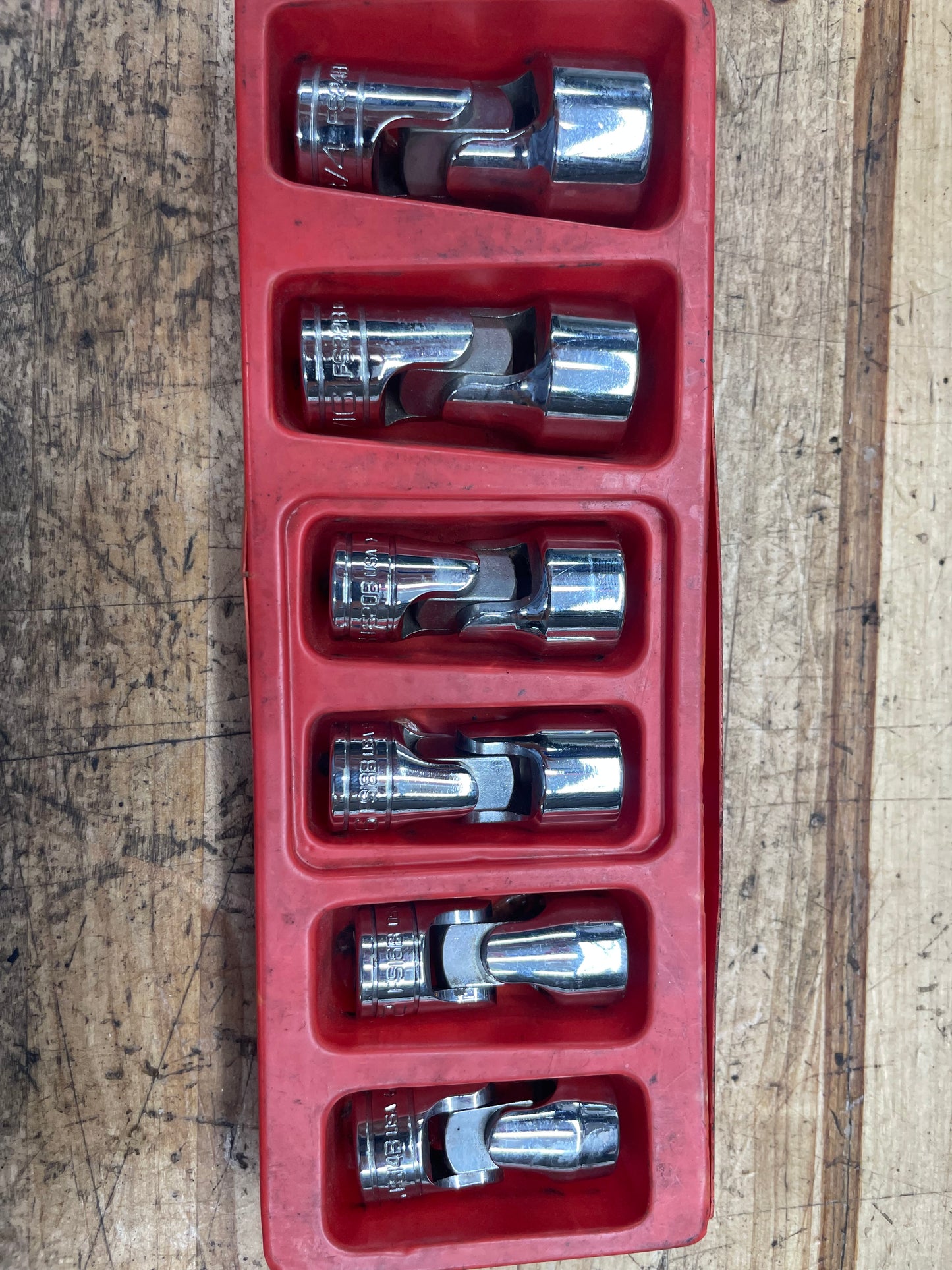 Snap On 3/8” SAE Universal Swivel Chrome Socket Set 6pc USA 206AFSA