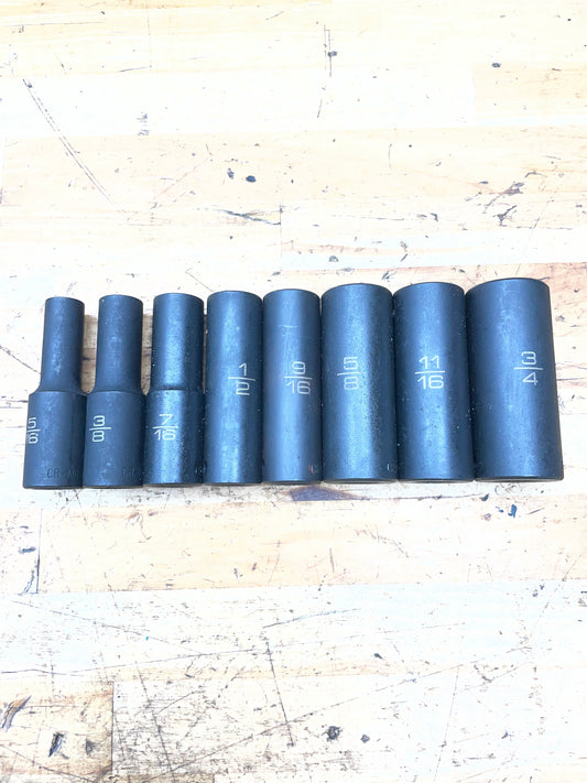 Matco 3/8” SAE Deep Impact Socket Set 5/16”-3/4” 8pc.