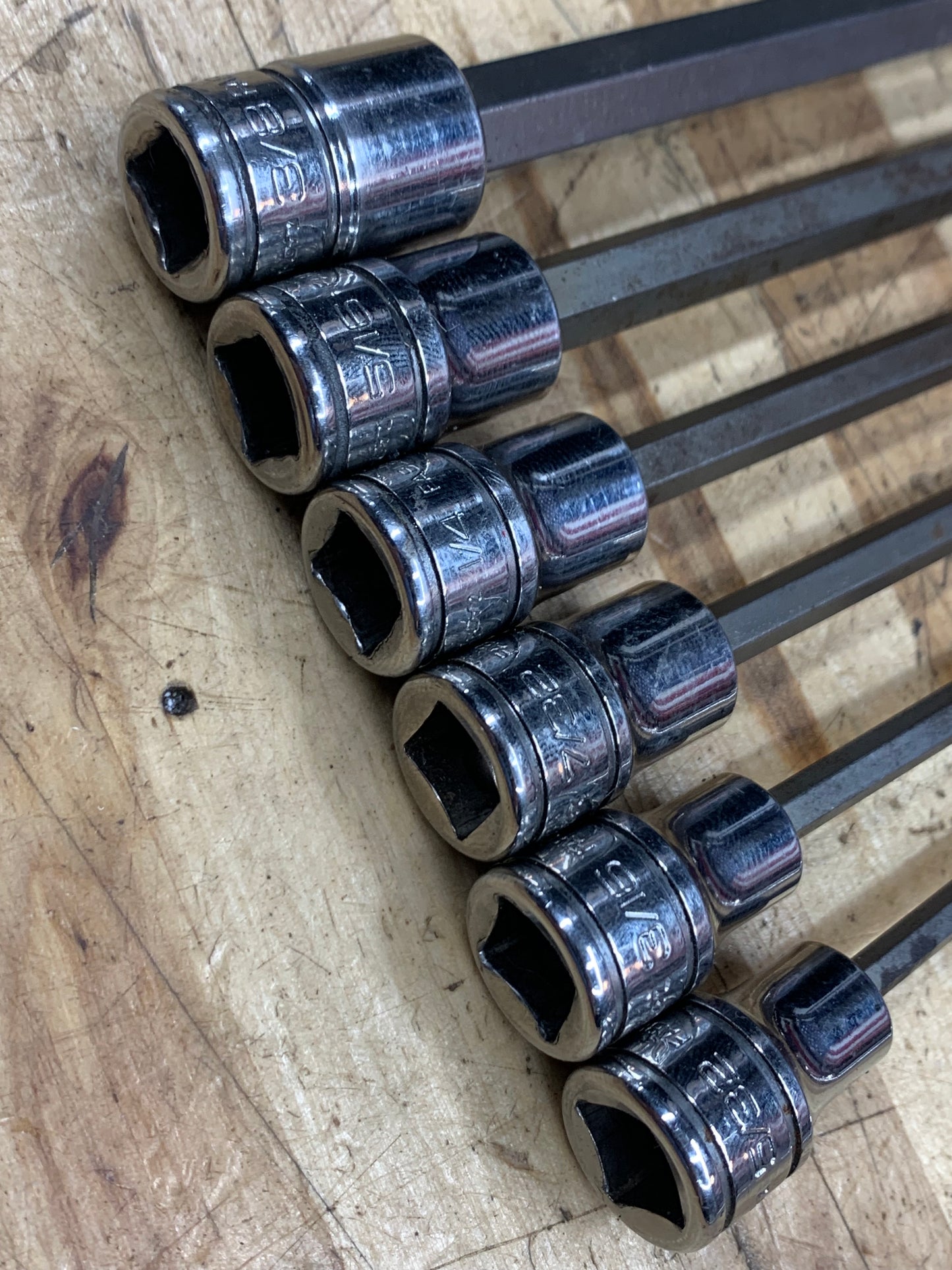 Snap On SAE Long Hex Ball End 3/8” Socket Set 6pc. USA 206EFABL